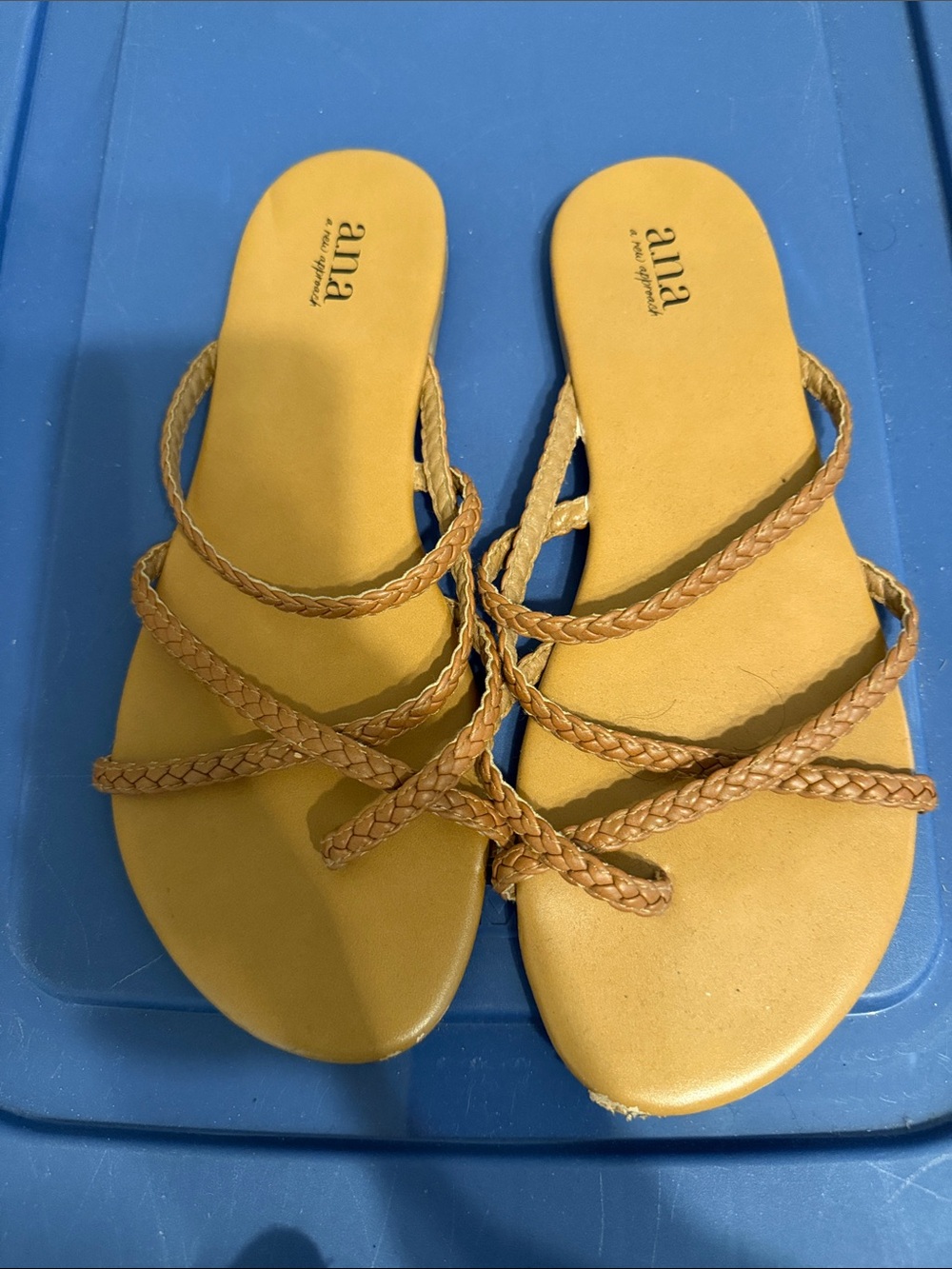 a.n.a Yellow Slide Sandals with Braided Tan Straps